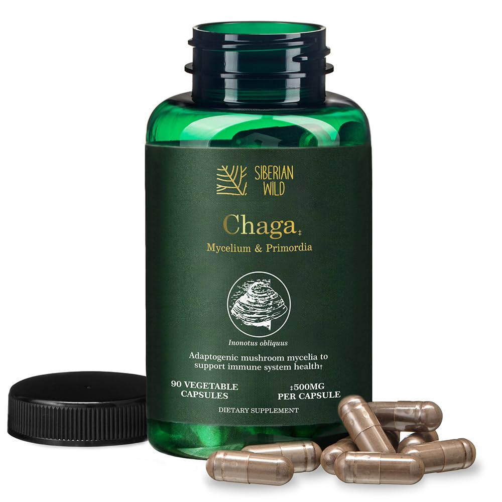 Siberian Wild White Chaga Mycelium Primordia Mushrooms 1500mg Capsules 90 Count
