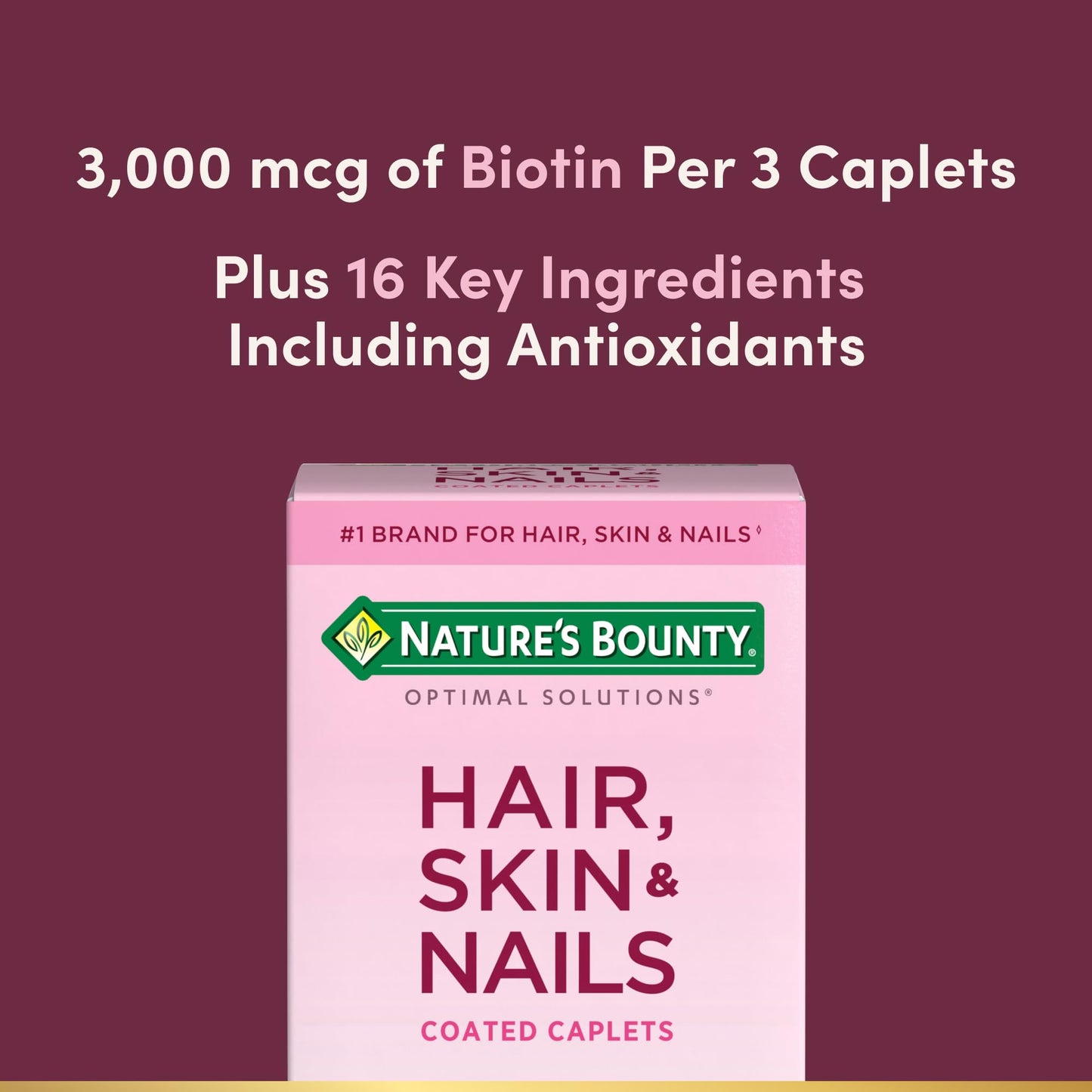 Nature's Bounty Optimal Solutions Hair, Skin & Nails Formula Caplets 60 Count, Biotin 3000 mcg