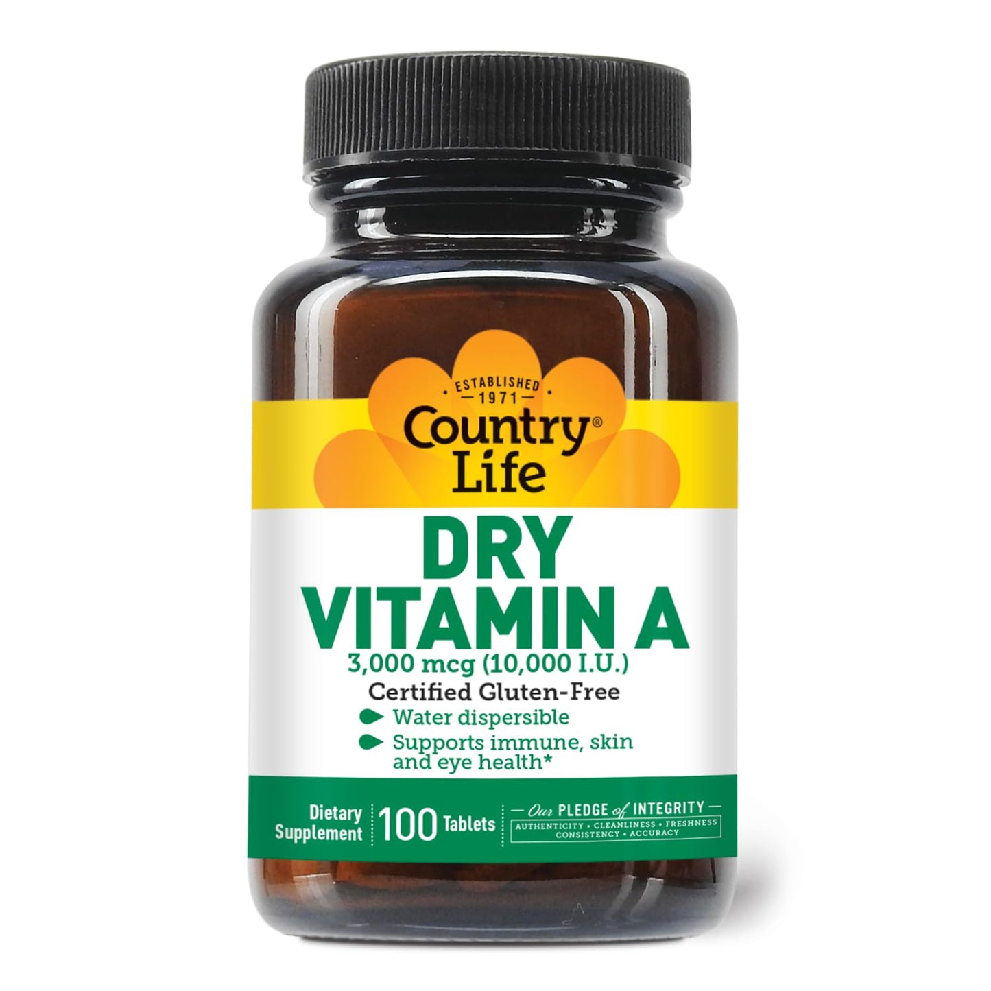 Country Life Dry Vitamin A 10,000 IU Water Dispersible Tablets, 100 Count