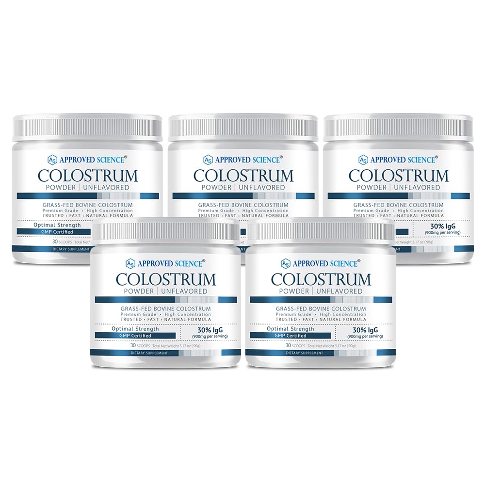 Approved Science Colostrum Powder 15.85 oz (Pack of 5) Grass-Fed Bovine Colostrum Supplement