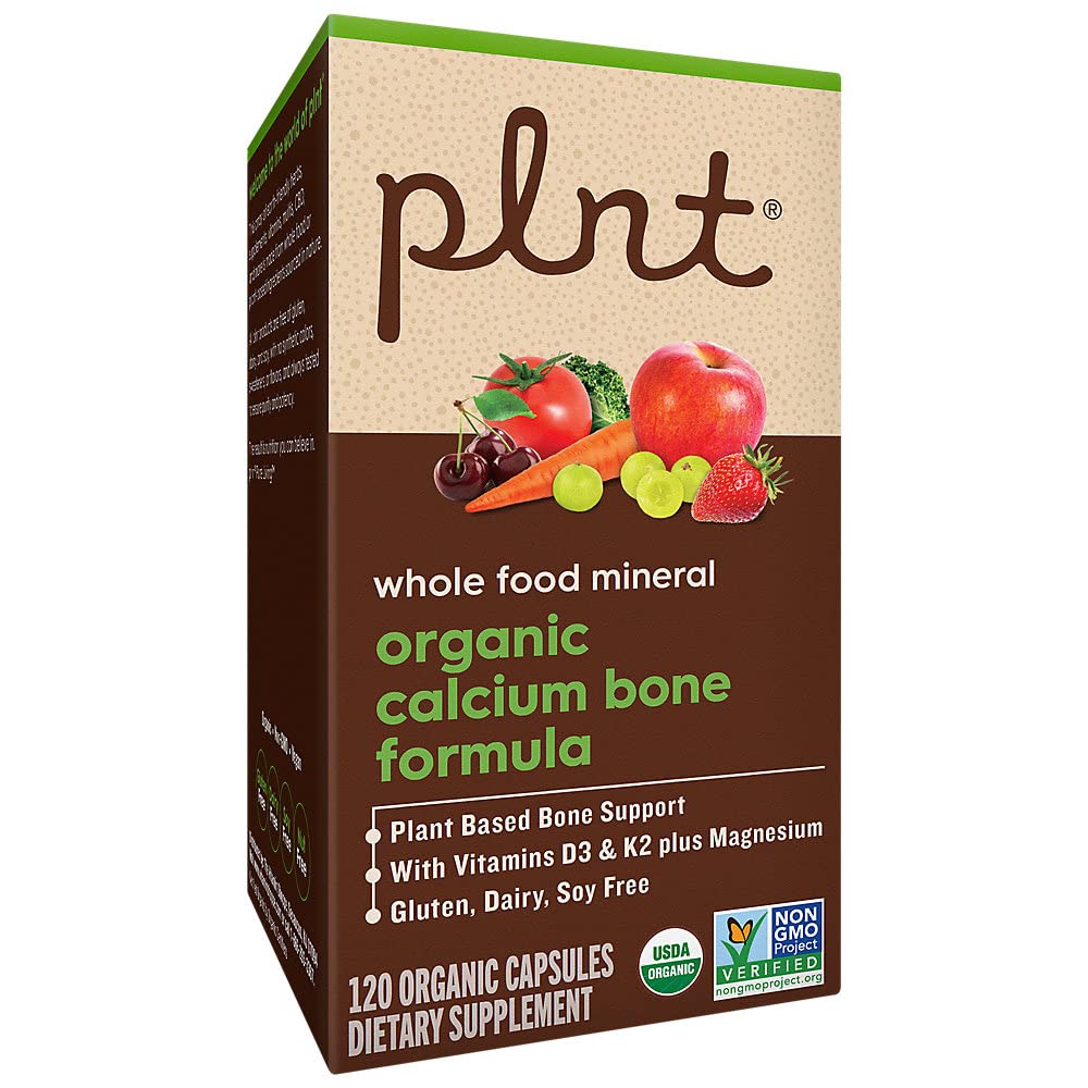 plnt Organic Whole Food Calcium - Plant-Based Bone Support with Vitamins D3, K2, & Magnesium Capsules 120