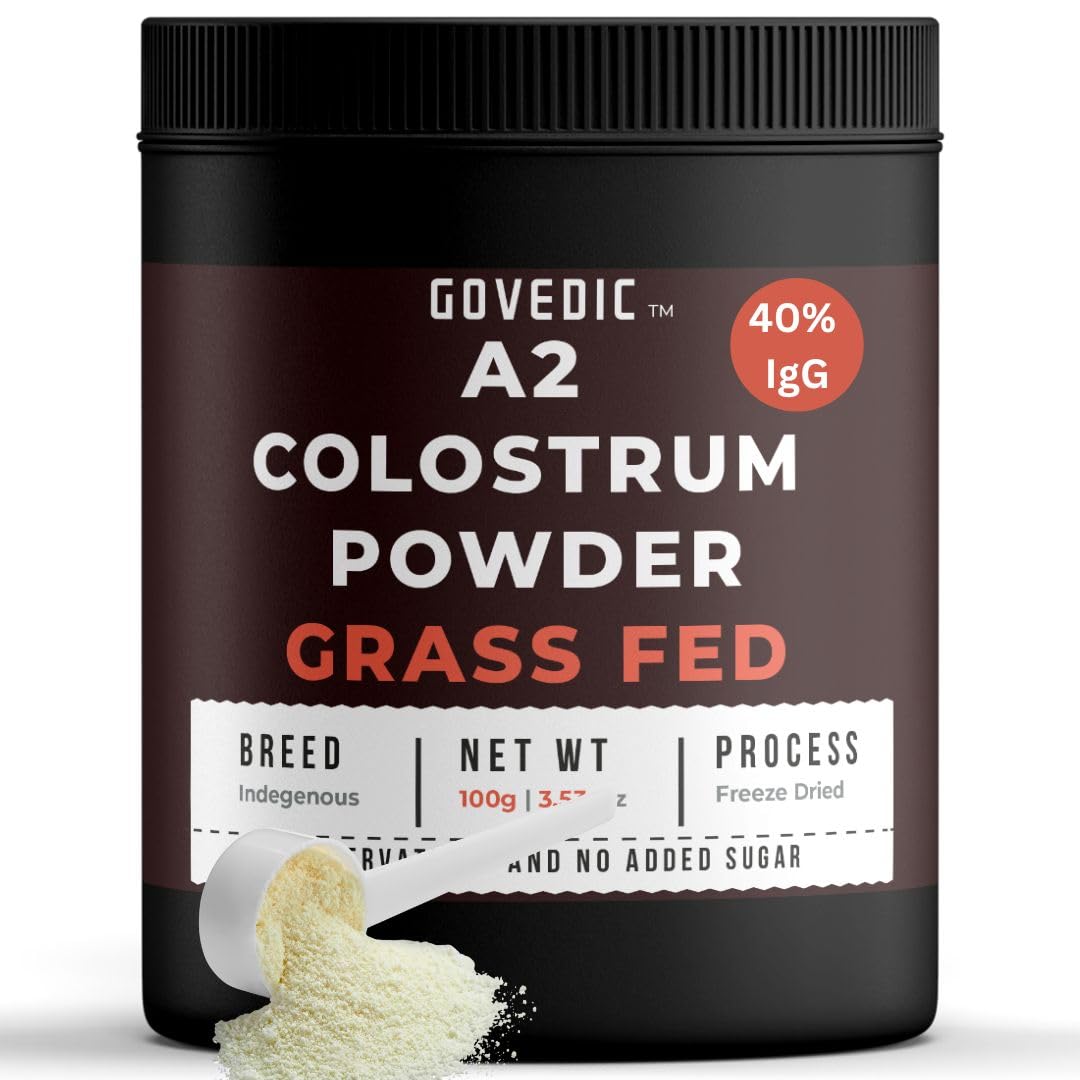 Govedic Bovine Colostrum Powder for Adults, 3.53 oz, 50 Servings | Grass-Fed A2 Cows, 40%+ IgG | Gut Health, Immune Support & Muscle Recovery | Unflavored Colostrum Supplement