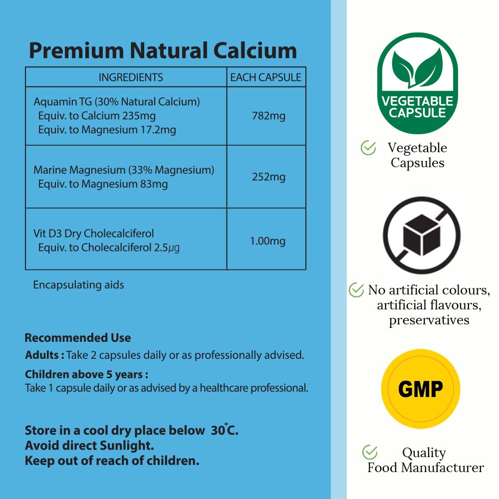 Hi Well Pure & Natural New Zealand Premium Natural Calcium with Magnesium & Vitamin D 120 Capsules