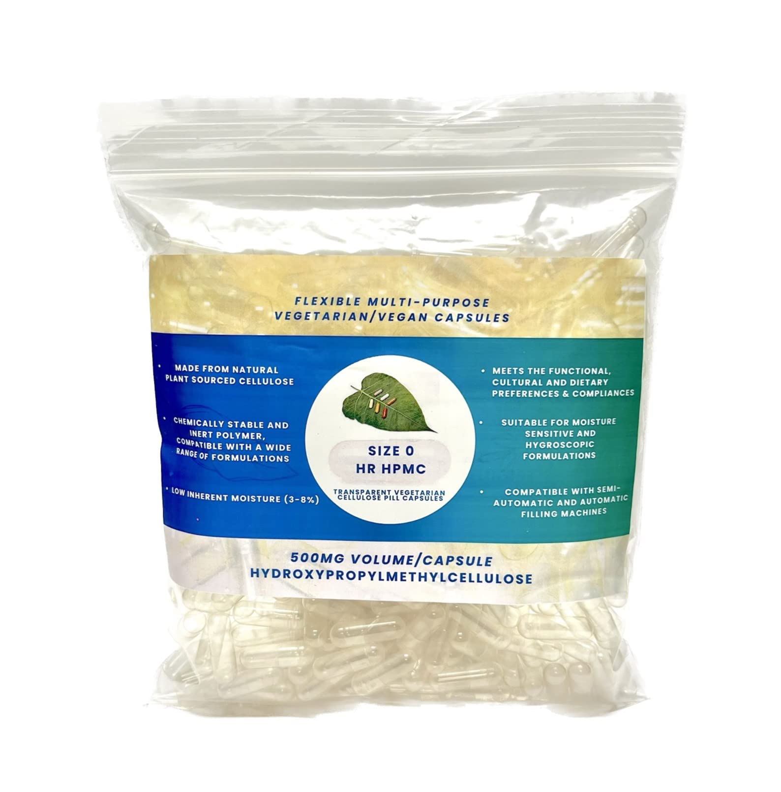 Generic ACG Size 0 HR HPMC Clear Transparent Vegetarian Vegan Cellulose Capsule Shells, 1000