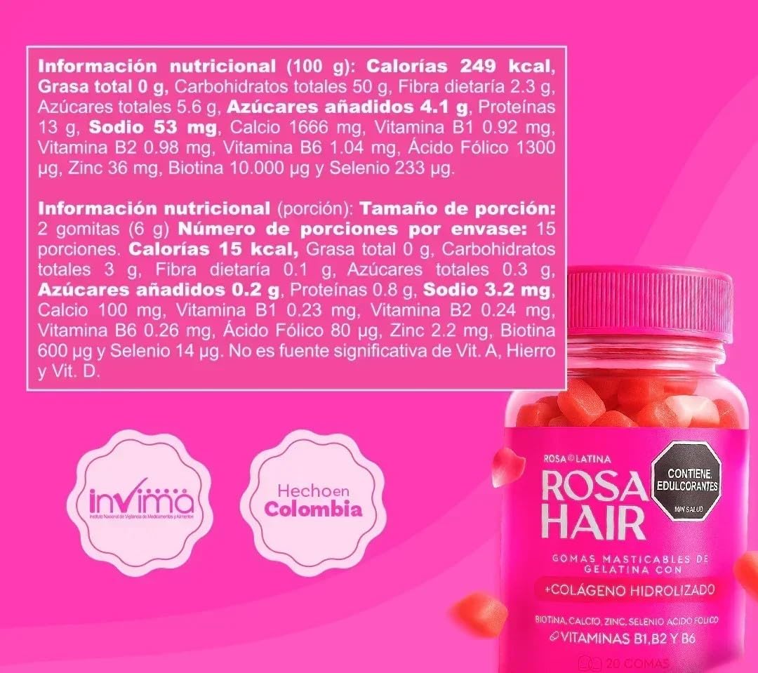 SHAEIO Rosa Latina Rosa Hair Gummies 30 Count