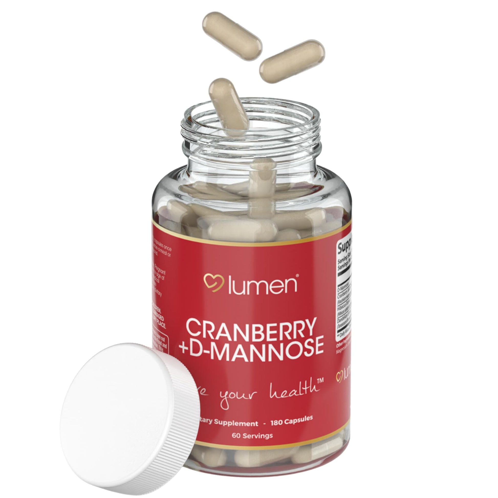 Lumen Naturals Cranberry + D-Mannose for Women - Cranberry, D-Mannose, Hibiscus, Dandelion Extract Blend Capsule, 180 Count