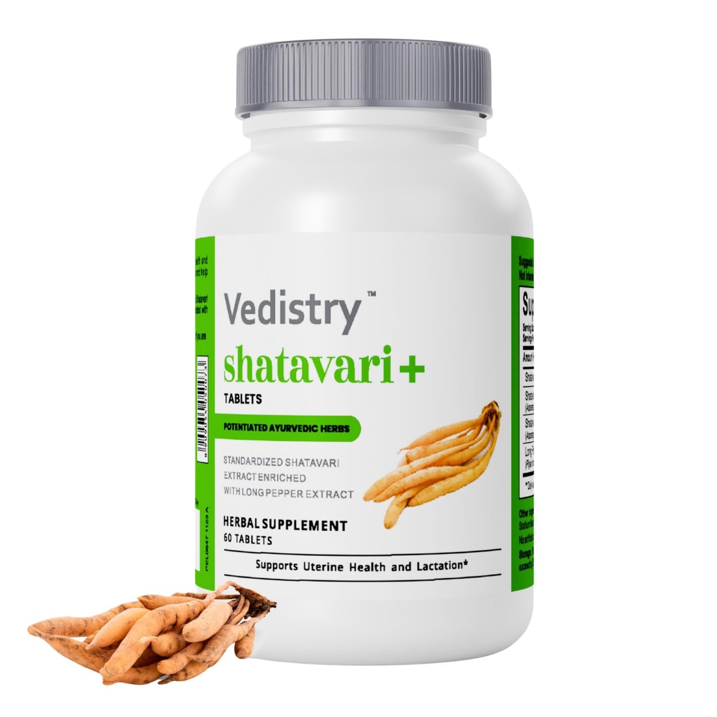 Vedistry Shatavari+ Tablets for Hormonal Balance, Menopause Support with Shatavari & Piperine, Lactation & Uterine Vegan Herbal Supplement for Energy, Reproductive Health with Long Pepper, 60 Tablets