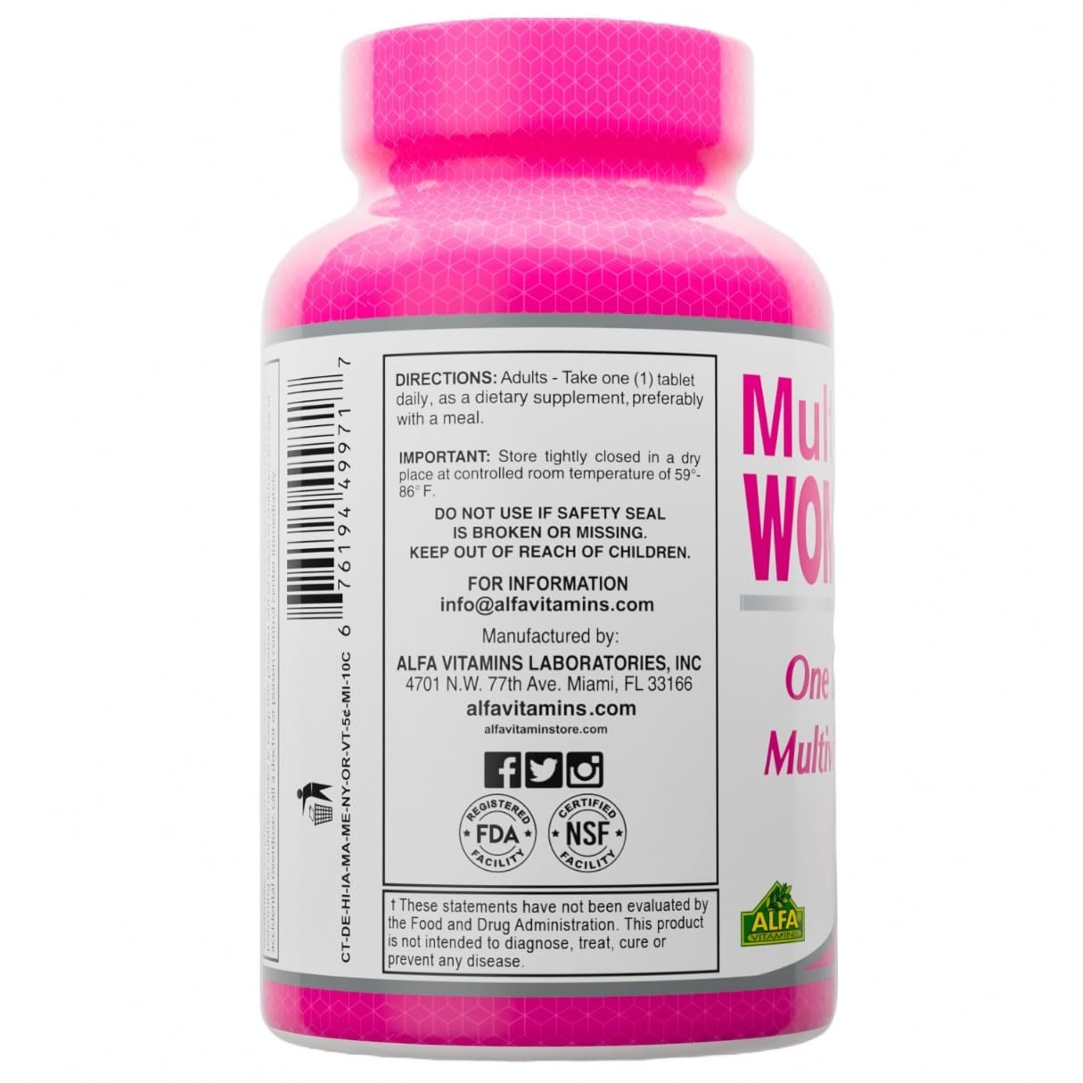 ALFA VITAMINS Women's Multivitamin Dietary Supplement with Essential Vitamins & Minerals, Amino Acids + Antioxidants, 200 Capsules