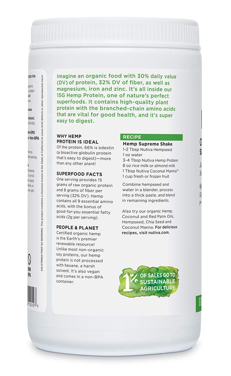 Nutiva Organic Cold-Processed Hemp Protein Powder, 16 oz