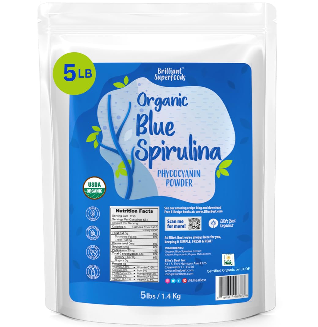 Ellie's Best Organic Blue Spirulina Powder (Phycocyanin Extract) - 2.11 oz, 60 Servings - Odorless - Vegan, Non-GMO, Gluten-Free, Dairy-Free - Organic Food Coloring - for Smoothies & Protein Drinks