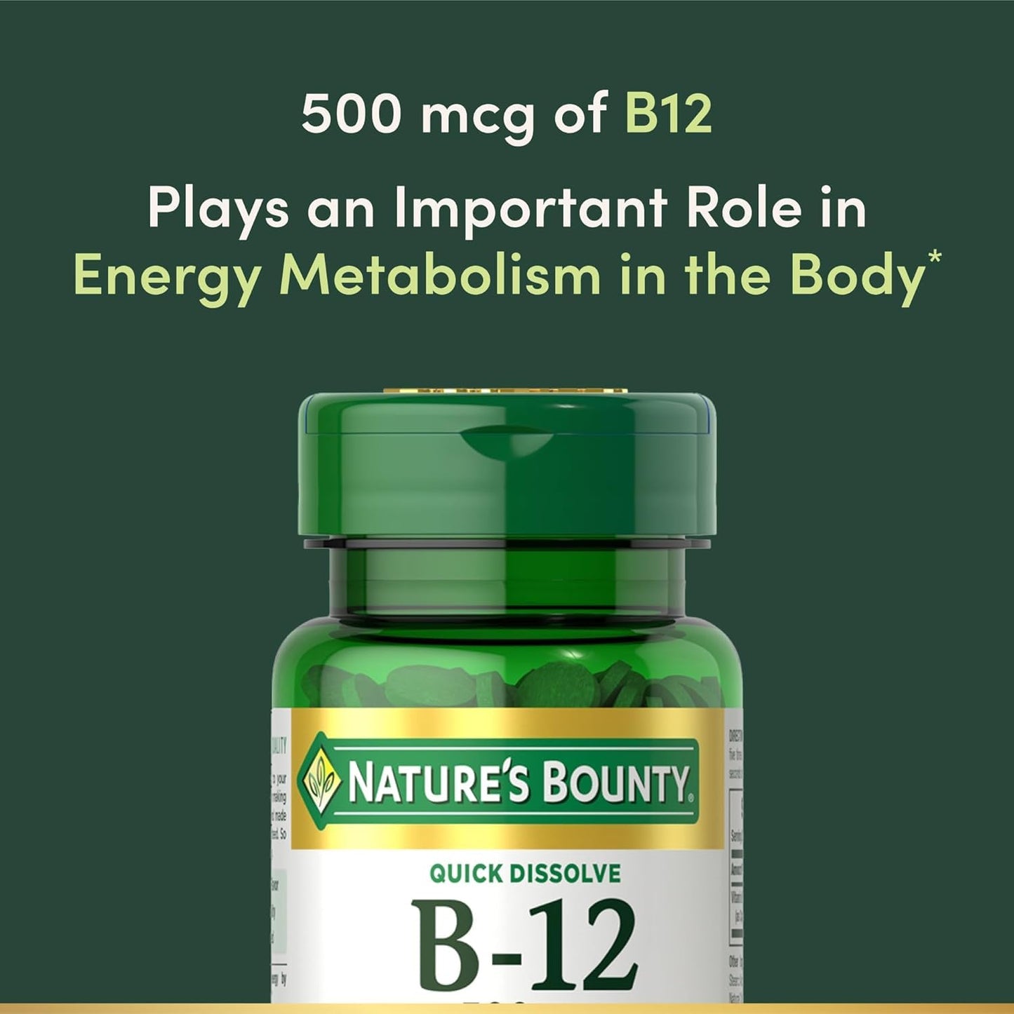 Nature's Bounty Vitamin B-12 500 mcg Tablets, 300 Count