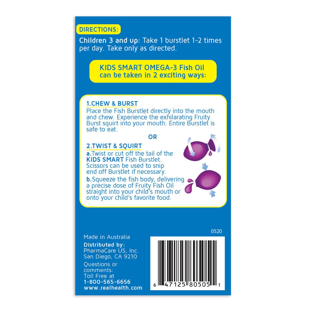 Real Health Bioglan Kids Smart Omega 3 Fish Oil Chewable Burstlets, 90 Burstlets