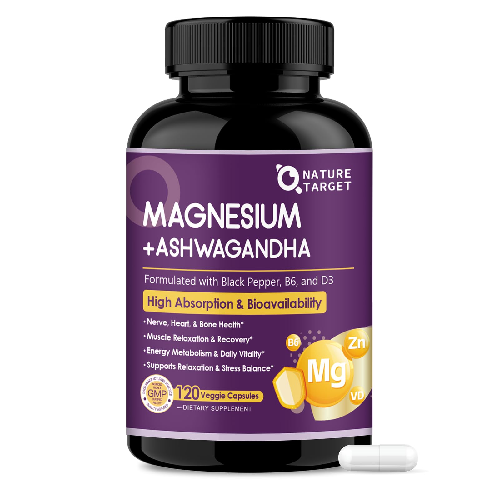 NATURE TARGET Magnesium Ashwagandha Supplement Capsule 90 Count