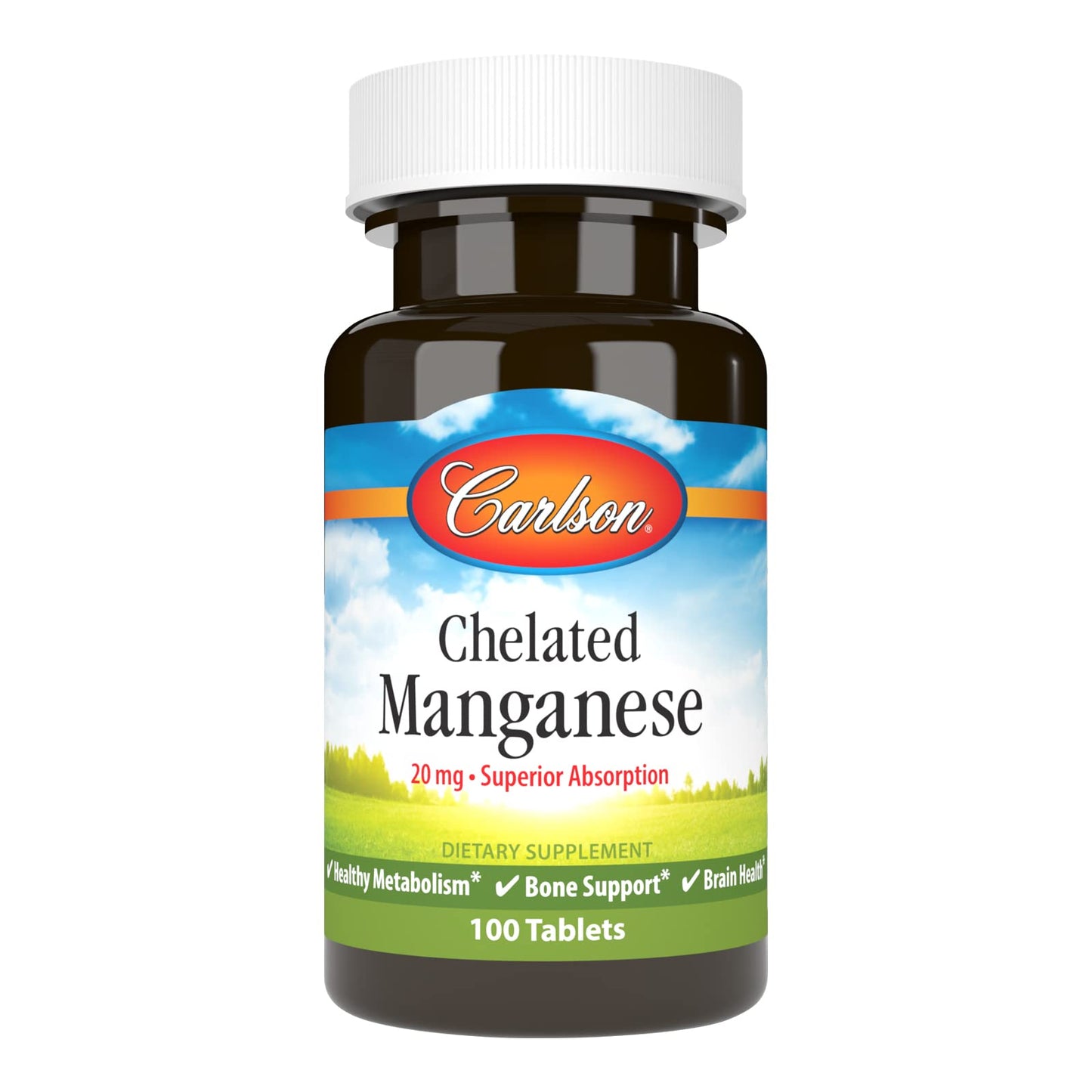 Carlson Chelated Manganese 20 mg Tablets 100 Count
