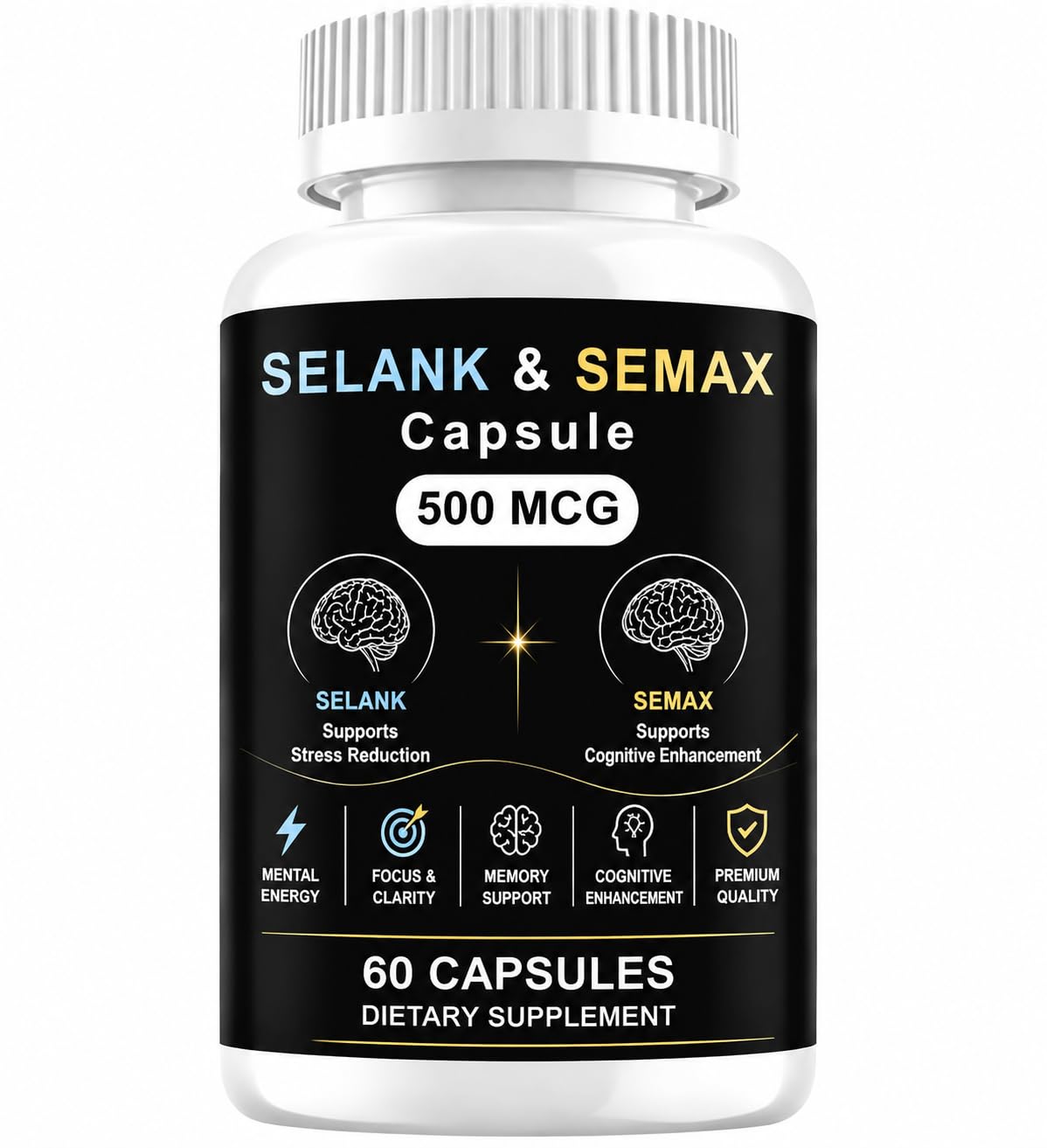 CAUDAN Selank Semax Blend Capsules, 500mcg, 60 Count