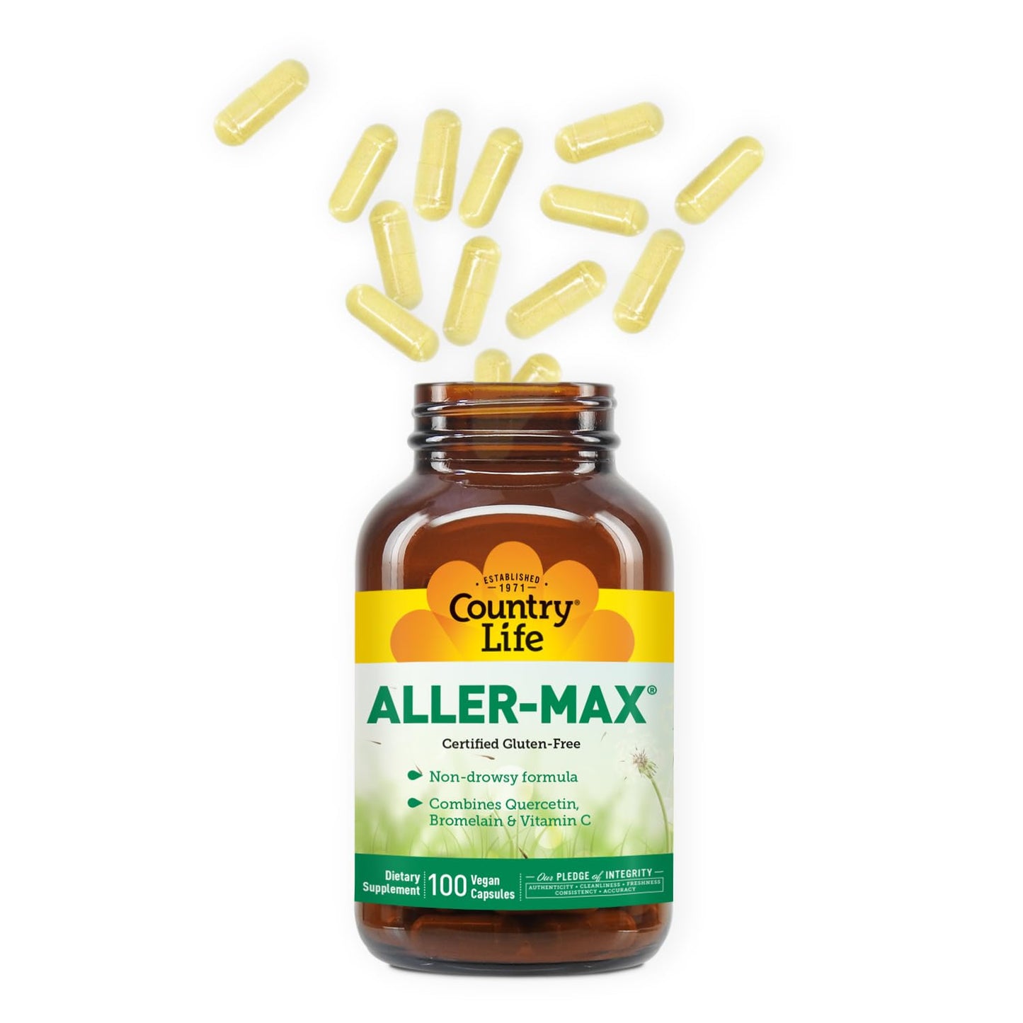 Country Life Aller-Max Quercetin with Bromelain Immune Support with Vitamin C, Zinc, and Botanical Blend Capsules, 100 Count