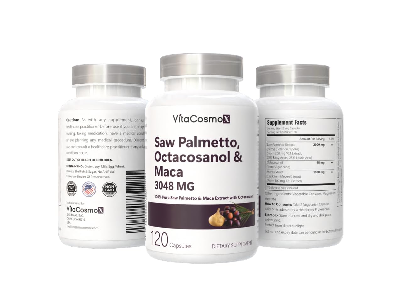 VitaCosmoX Saw Palmetto Complex with Maca Capsules 120 Count