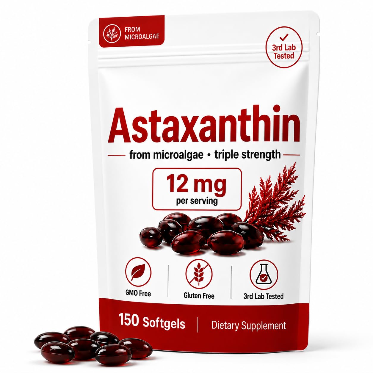 UBOMOPI NuvaPure Astaxanthin 12mg Antioxidant Supplement Softgels, 150 Softgels