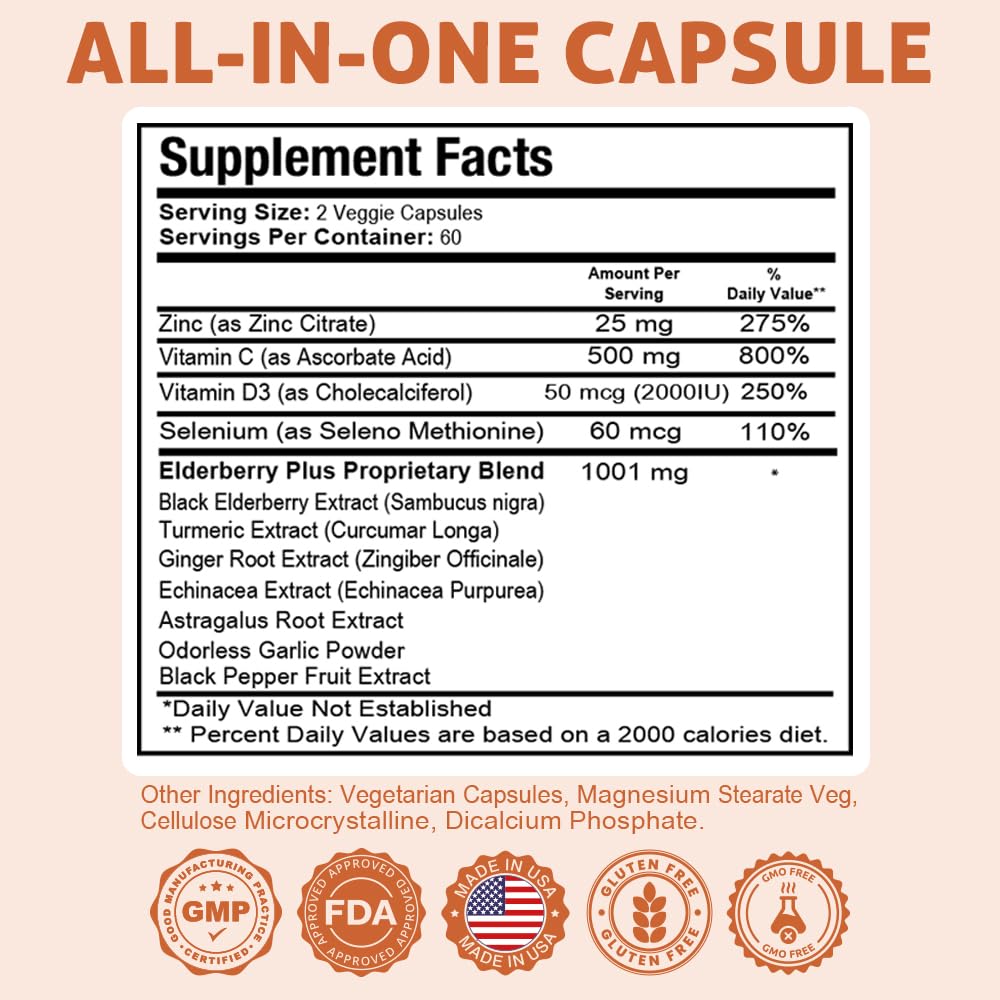 Health Dose Elderberry Plus Capsules - 600 Capsules