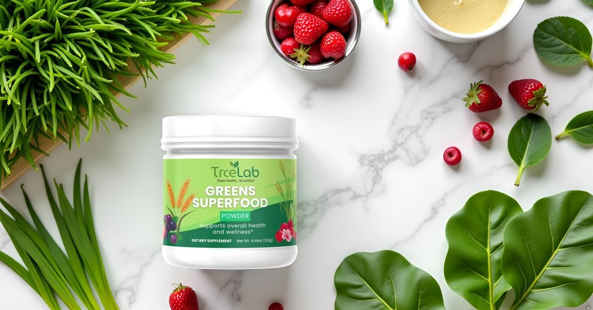 TRCELAB Super Greens Powder with Inulin & Ginger Root, 4.4 Ounce