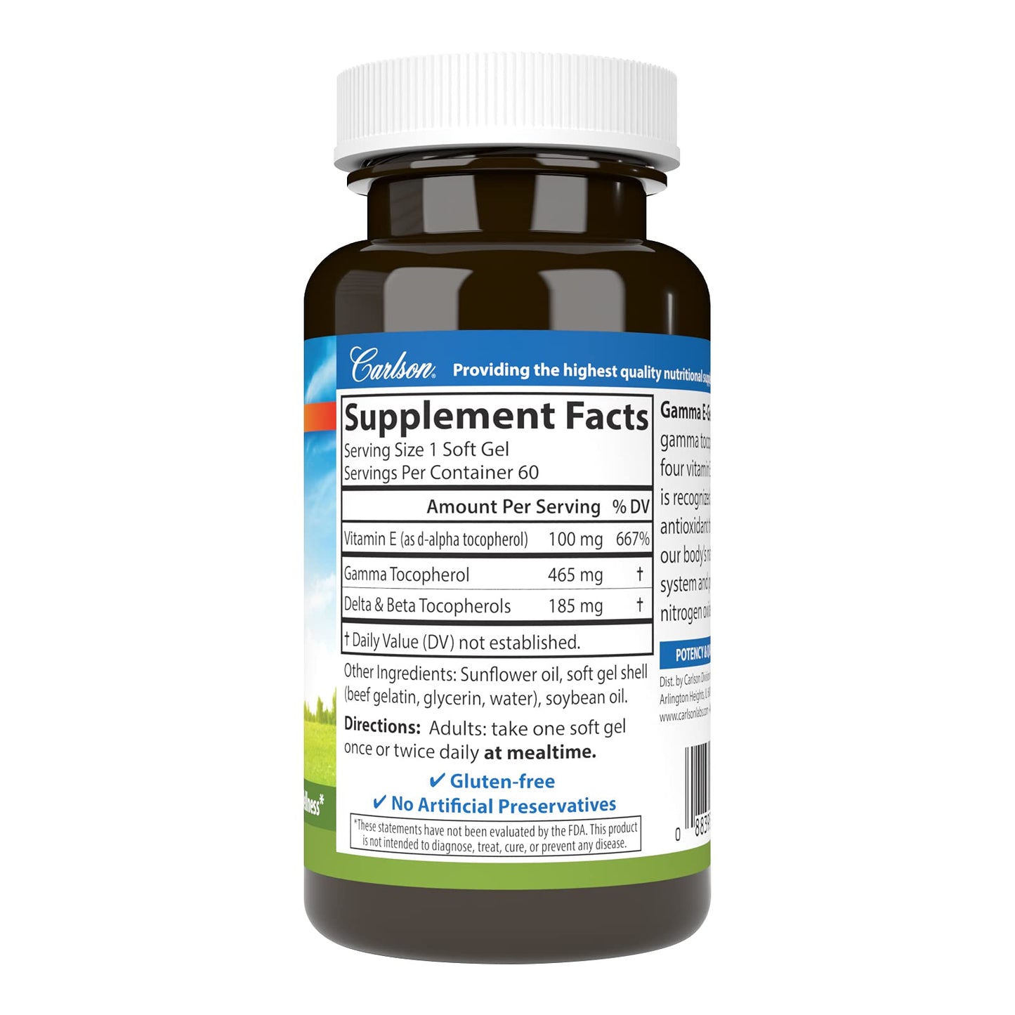 Carlson Gamma E-Gems Gamma Tocopherol 465 mg 60 Softgels