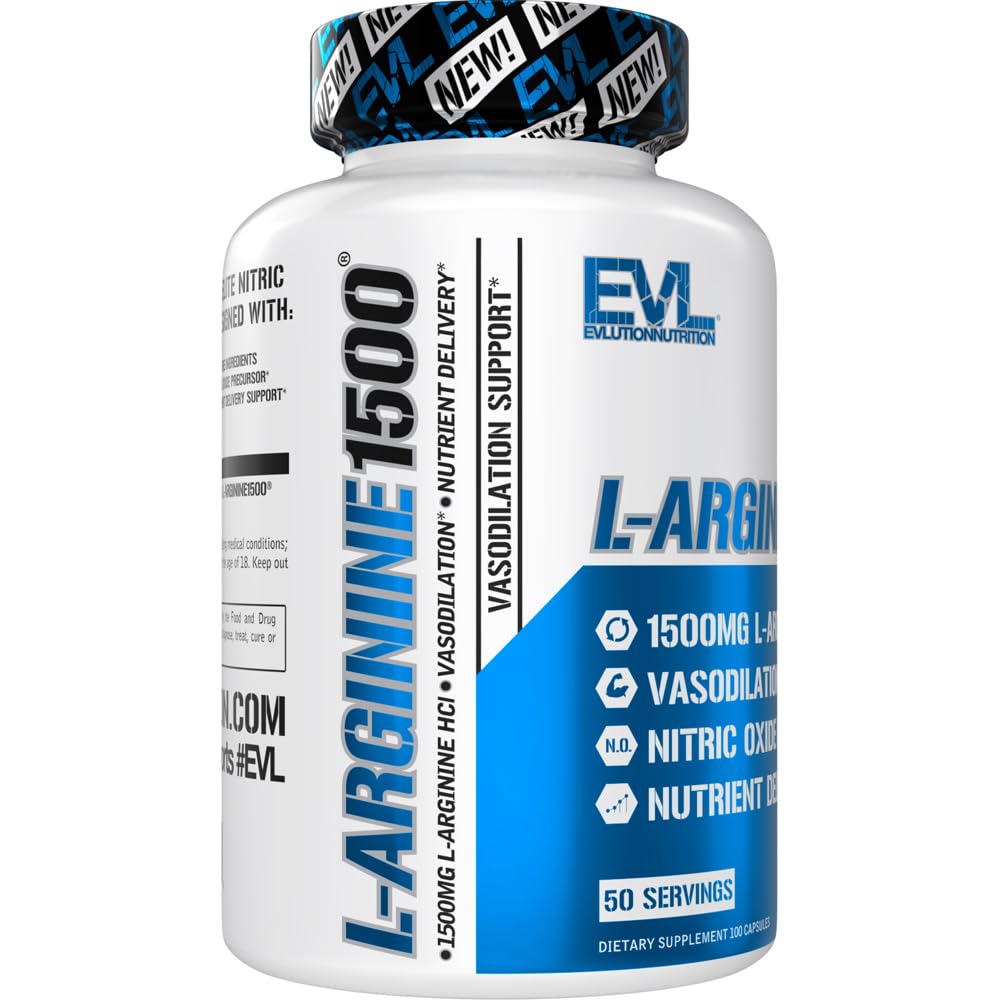Evlution Nitric Oxide Booster L-Arginine Supplement, Capsule, 100 Count