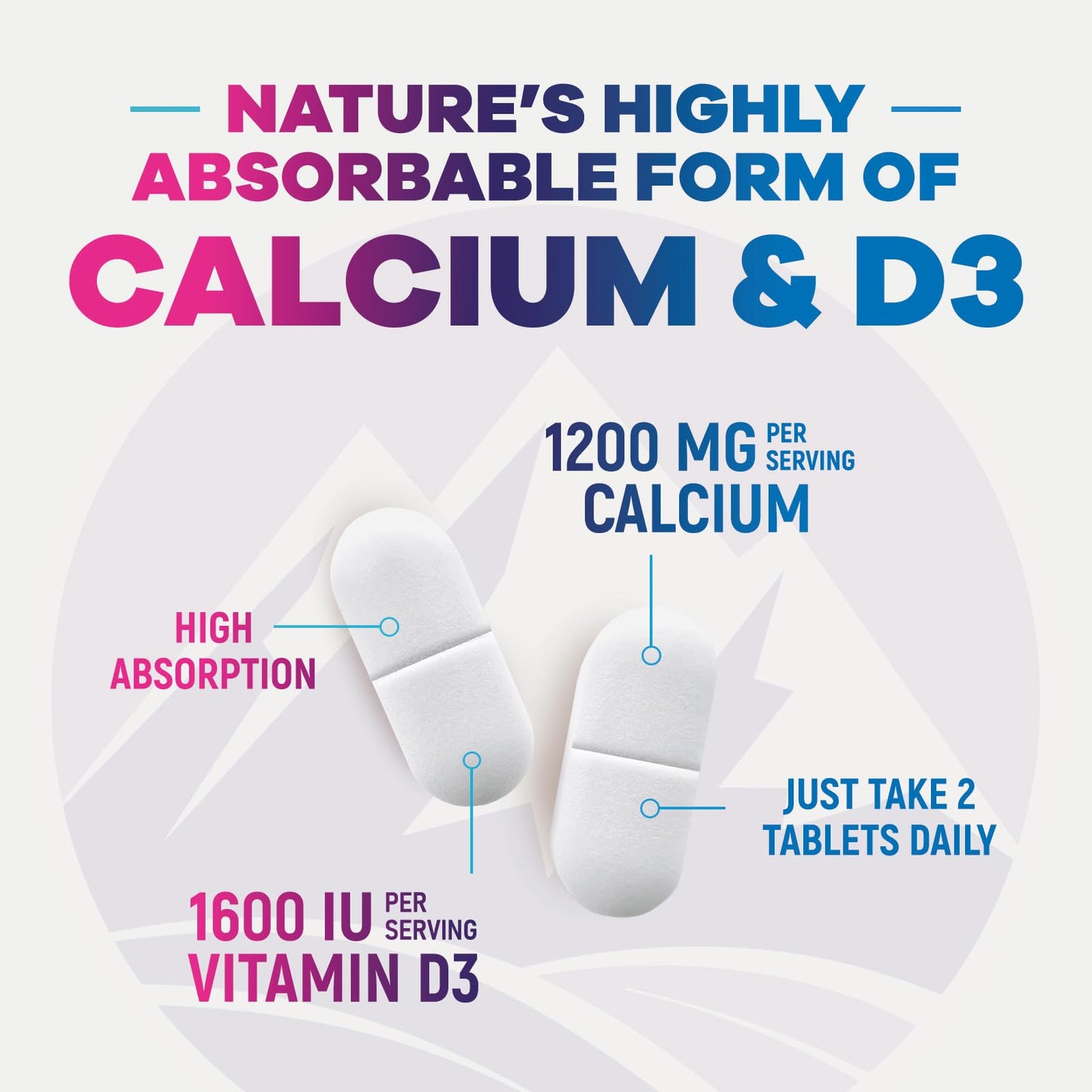 Nature's Peak Calcium 1200 mg with Vitamin D3 Tablets, 180 Count