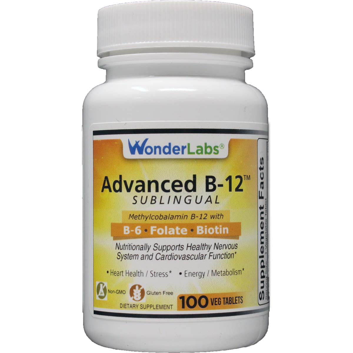 Wonder Laboratories Vitamin B12 with B6, Folic Acid & Biotin - Methylcobalamin 1000 mcg, Tablet, 100 Tablets