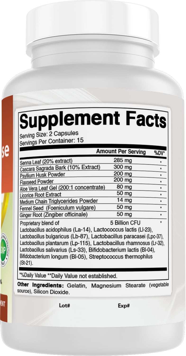 Best Naturals 15 Day Gut & Colon Cleanse + Probiotics for Women & Men with Senna, Cascara Sagrada & Psyllium Husk Capsules 30