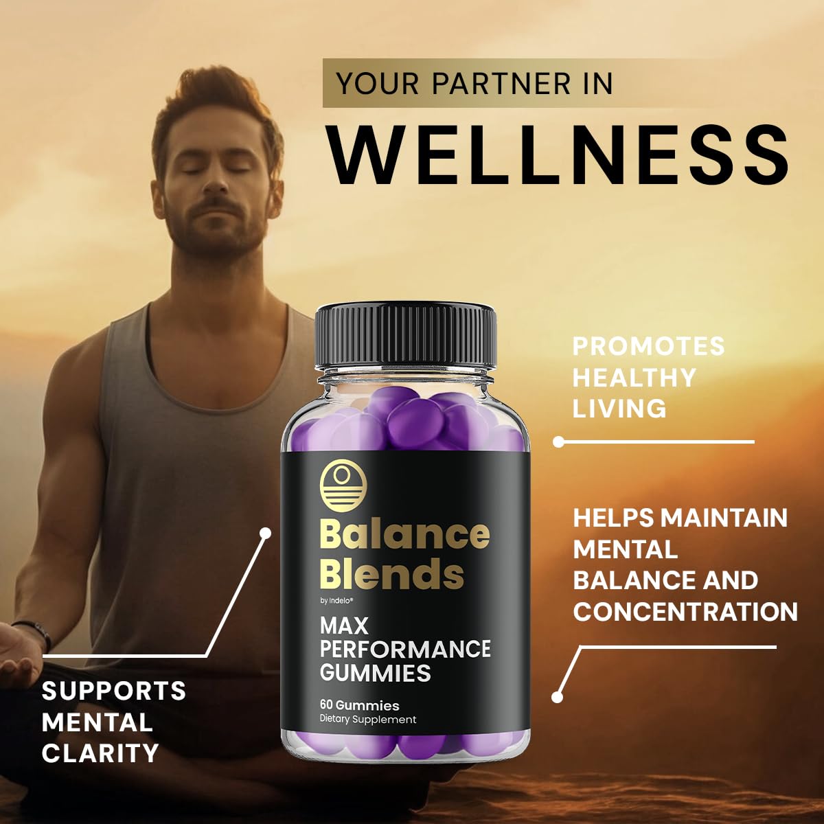 Indelo Balance Blends Advanced Formula Supplement for Daily Health Support Gummies, 60 Count