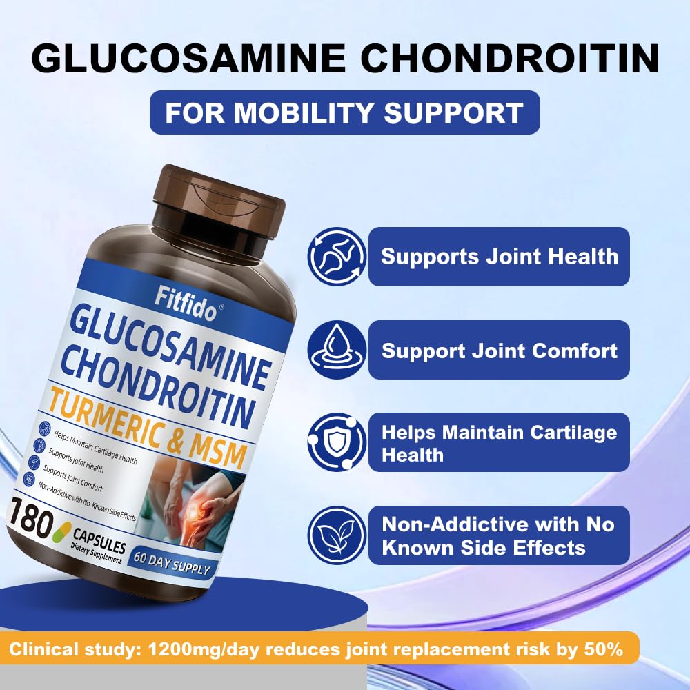 Fitfido Glucosamine Chondroitin MSM Turmeric & Boswellia Capsules 180 Count