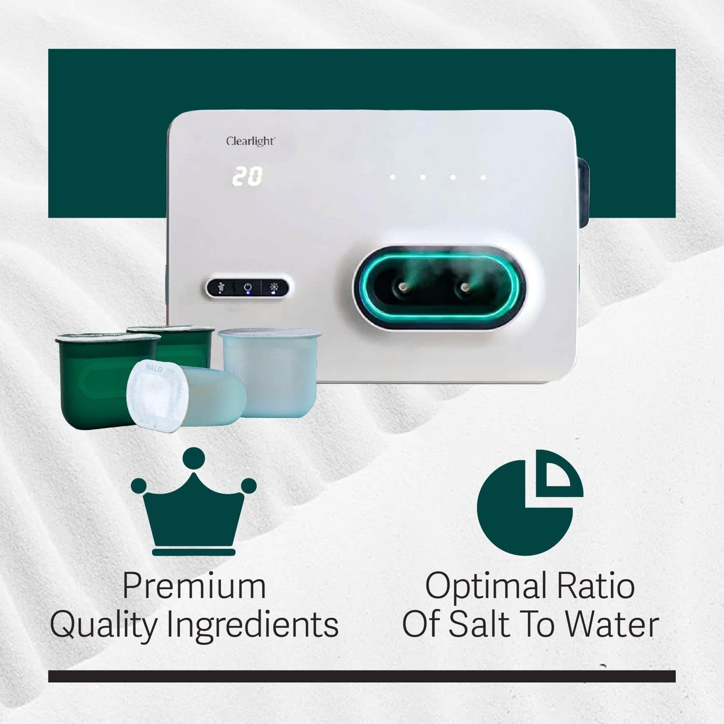 Clearlight Saline & Cleaning Capsules for Halo ONE Halotherapy Device - Natural Respiratory Support - Allergy, Acne, Eczema & Breathing Relief Pods, 114 Capsules