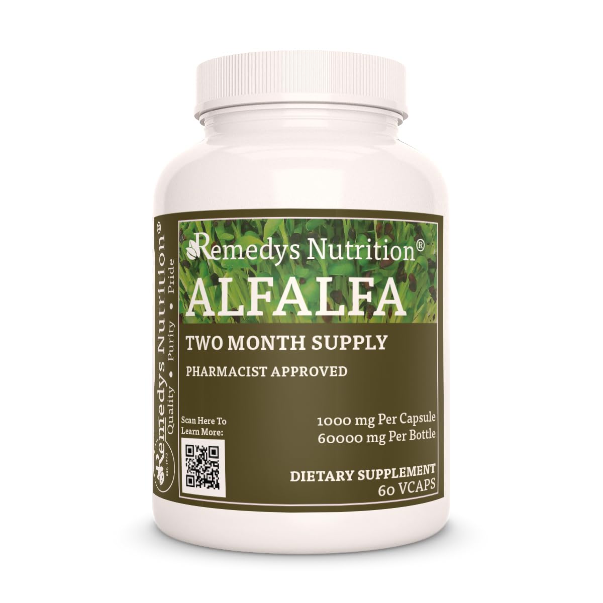 Remedy’s Nutrition Alfalfa 1000 mg Capsule, 60 Count