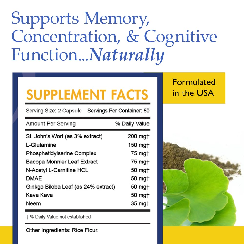 Nutrition Essentials Nootropic Brain Support Supplement Caffeine-Free Capsule 60 Count
