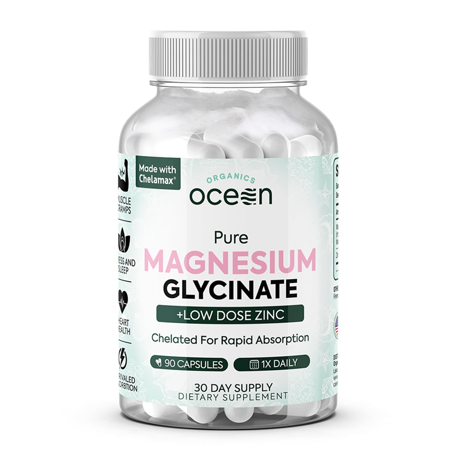 Organics Ocean Magnesium Glycinate with Zinc Capsules, 90 Count