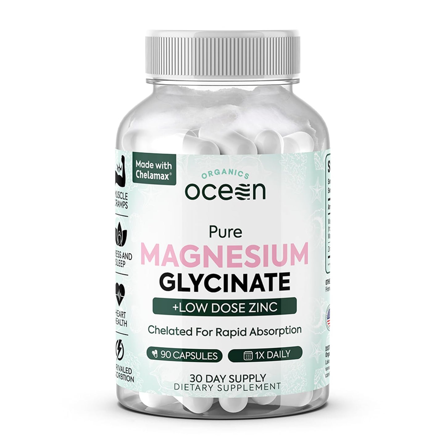 Organics Ocean Magnesium Glycinate with Zinc Capsules, 90 Capsules