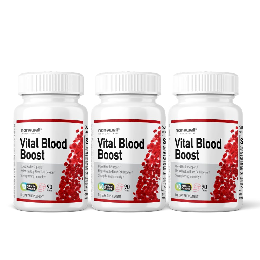 NANOWELL Vital Blood Boost Iron with Selenium, Zinc, Vitamin B12 & Folic Acid Tablets, 270 Count
