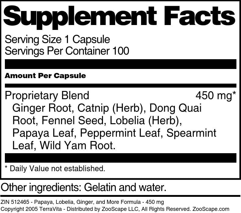 Terravita Papaya Lobelia Ginger and More Formula Capsules 100 Count