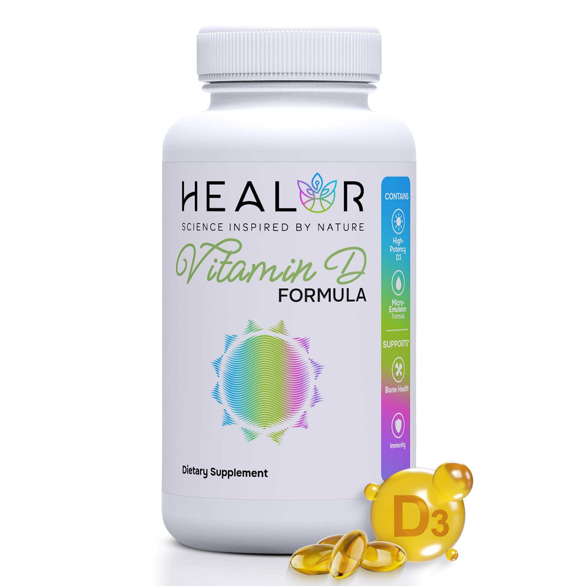 HEALOR Vitamin D3 5000 IU Softgels, High Absorption with Organic Olive Oil for Immune and Bone Health, 90 Count