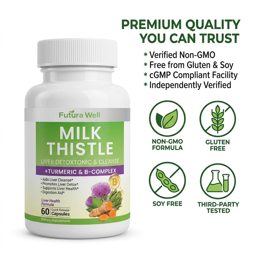 Galriva Milk Thistle Supplement with Silymarin, Liver Support with Milk Thistle Extract, Dandelion Root & Choline, Herbal Liver Health Formula Milk Thistle Capsules, 60 Count