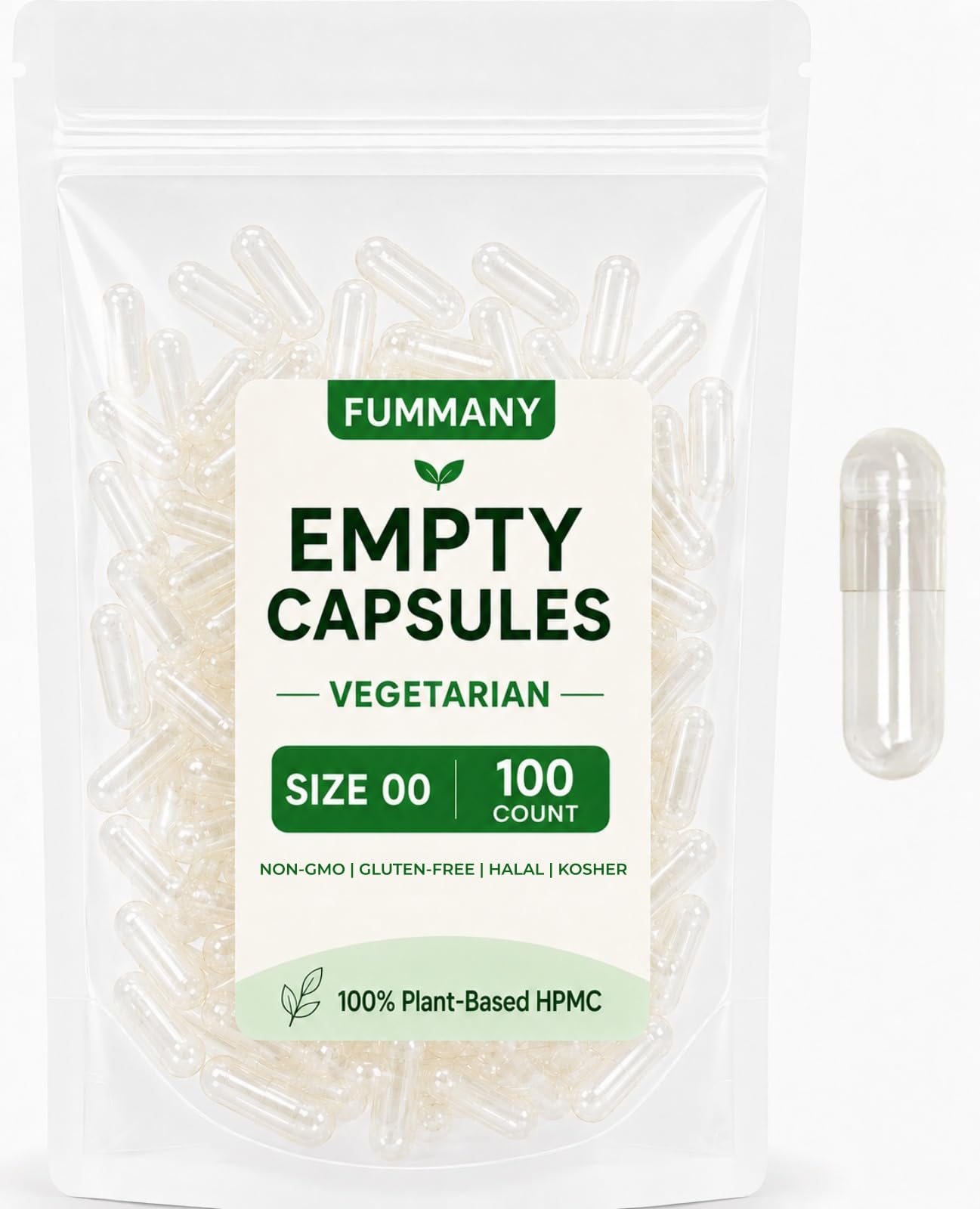 FUMMANY Size 00 Vegan Empty Pill Capsules, 100 Capsules