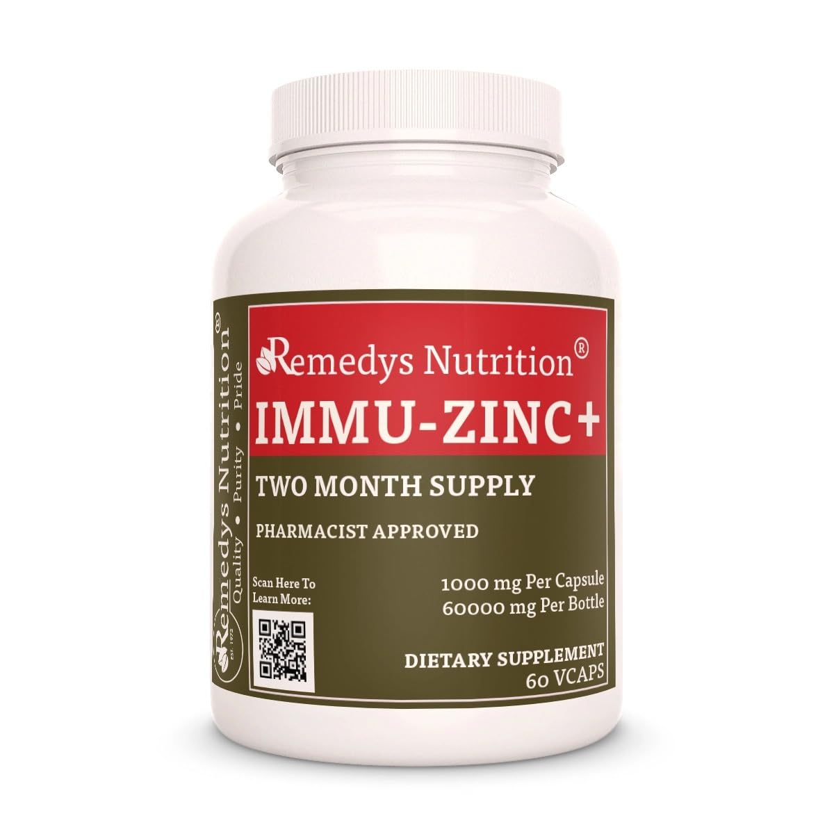 Remedy’s Nutrition Immu-Zinc + 1000 mg Vegetarian Capsules, 60 Count