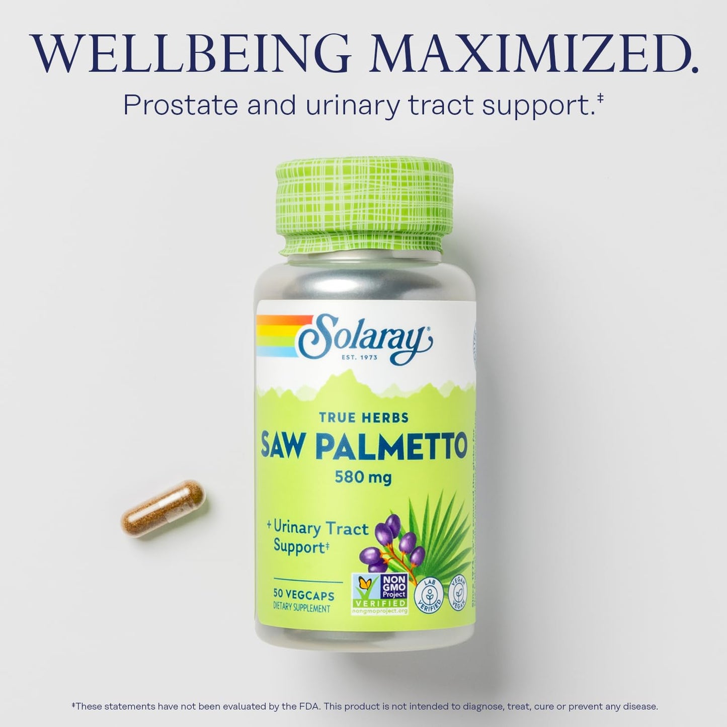 SOLARAY Saw Palmetto Berry 580 mg Veg Caps, 50 VegCaps