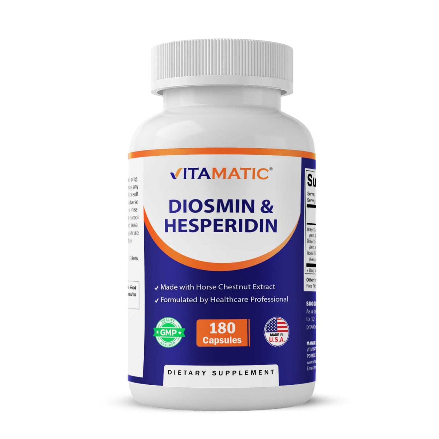 Vitamatic Diosmin Hesperidin 1000mg with Horse Chestnut Extract 100 mg – Citrus Bioflavonoids Complex – Non-GMO – Made in USA, 180 Capsules
