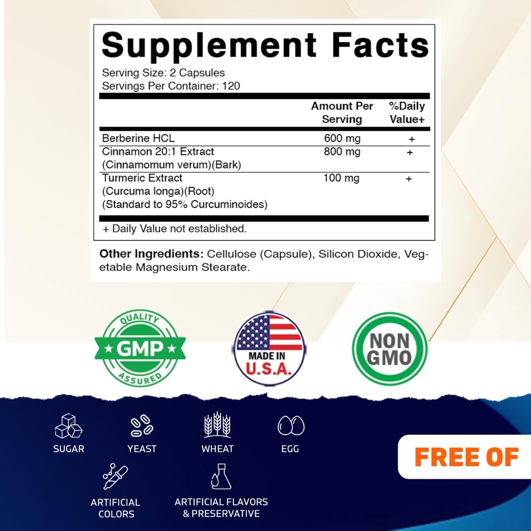 Vitamatic Berberine & Ceylon Cinnamon Plant-Based Botanical Extract 240 Capsules