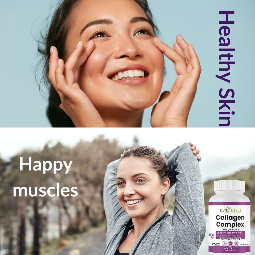 NUTRI-NEXUS Multi Collagen Peptides Types I, II, III, V & X – Hydrolyzed Bovine Collagen, 90 Capsules