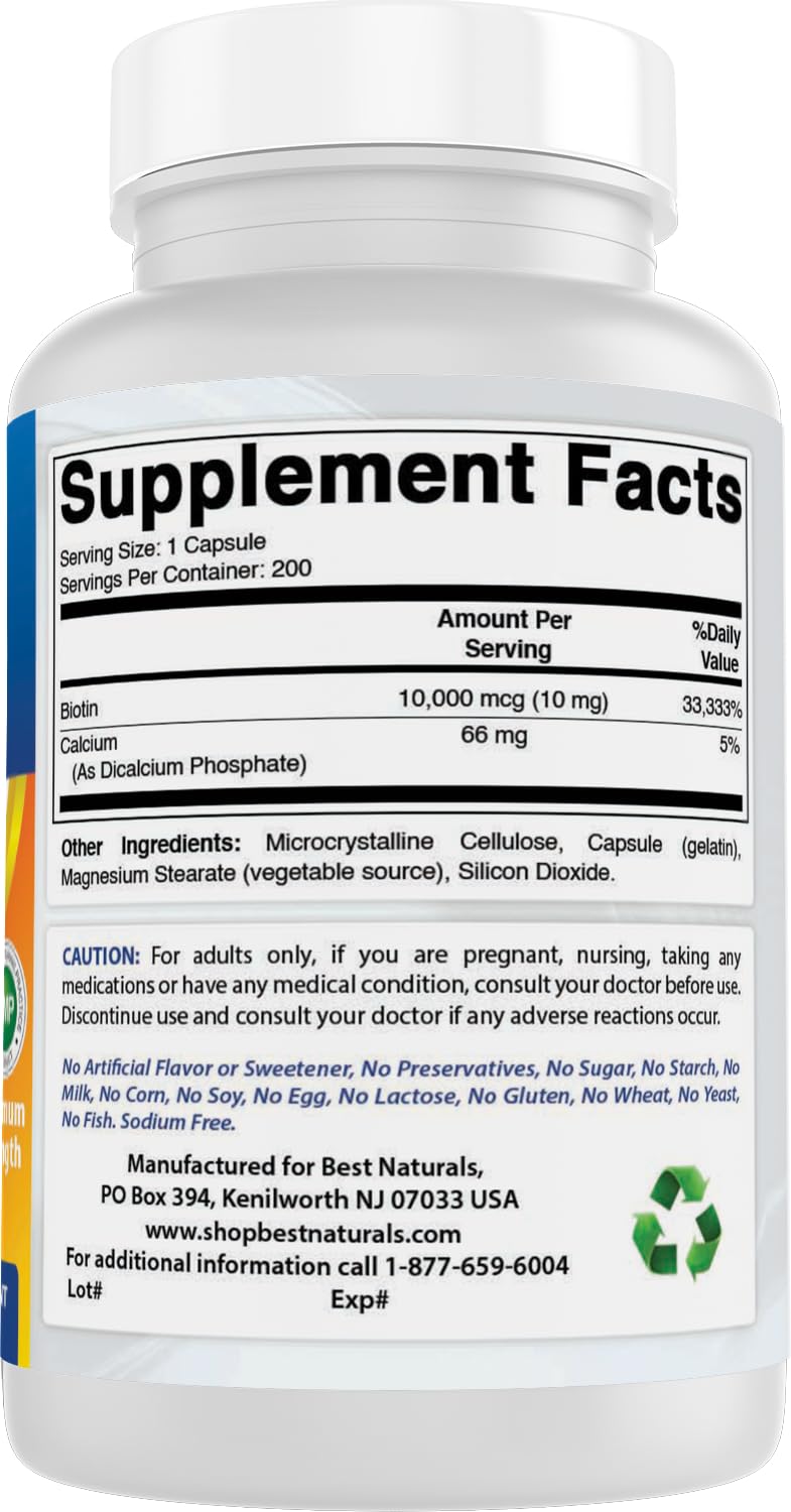 Best Naturals Maximum Potency Biotin 10,000 mcg Capsule, 200 Count