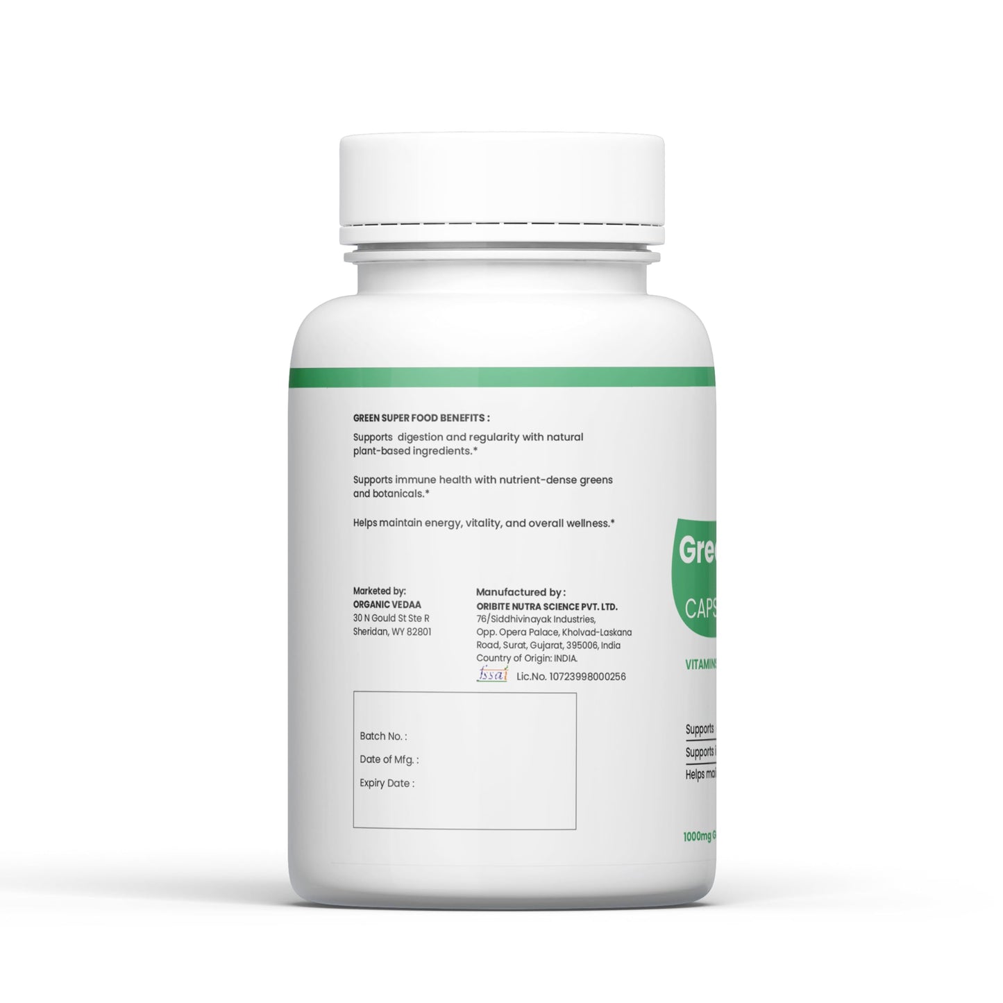 ORGANIC VEDAA HOLISTIC CARE Natural Fiber Supplement for Digestive Health & Regularity Capsule 1 Count