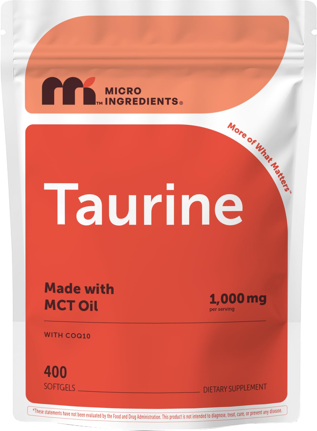 Micro Ingredients Taurine 1,000 mg Per Serving with CoQ10 Softgels 400 Count
