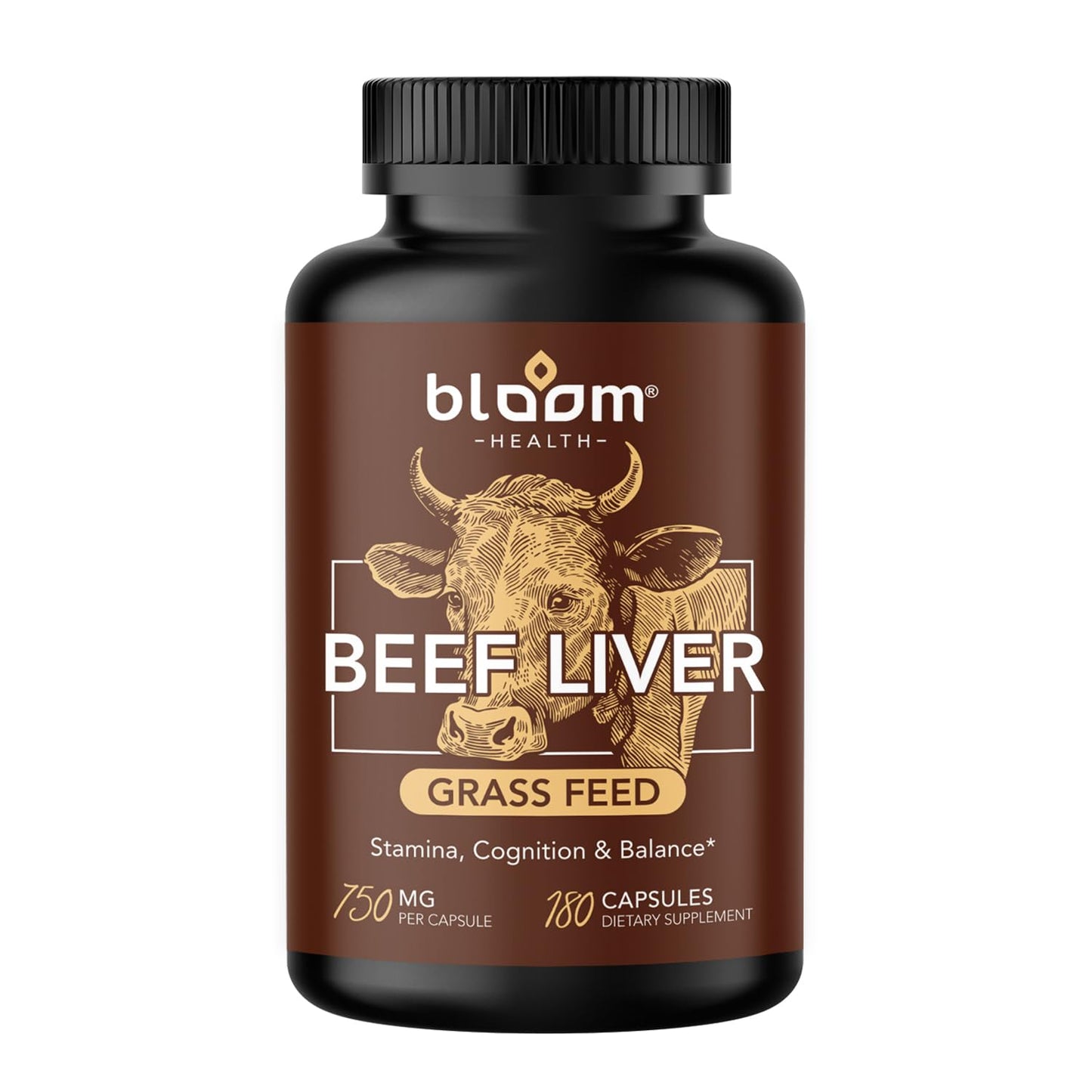 Bloom Health Grass Fed Beef Liver Supplement Capsules, 180 Capsules